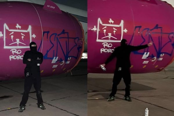 avión vandalizado en Santiago